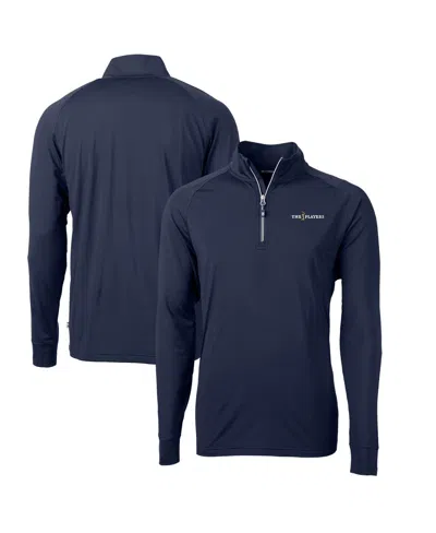 CUTTER & BUCK MEN'S NAVY THE PLAYERS ADAPT ECO KNIT STRETCH QUARTER-ZIP PULLOVER TOP