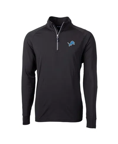CUTTER & BUCK MEN'S BLACK DETROIT LIONS BIG TALL ADAPT KNIT QUARTER-ZIP PULLOVER JACKET