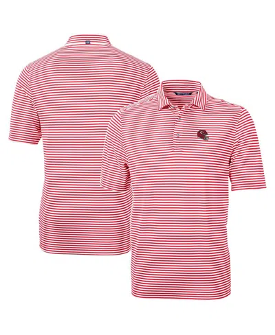 CUTTER & BUCK MEN'S RED KANSAS CITY CHIEFS HELMET VIRTUE ECO PIQUE STRIPE POLO