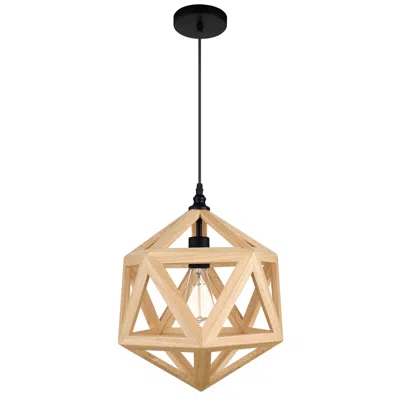 CWI LIGHTING LANTE 1 LIGHT PENDANT WITH BLACK & WOOD FINISH