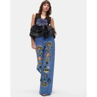 CYNTHIA ROWLEY CYNTHIA ROWLEY EMBROIDERED WIDE-LEG JEAN