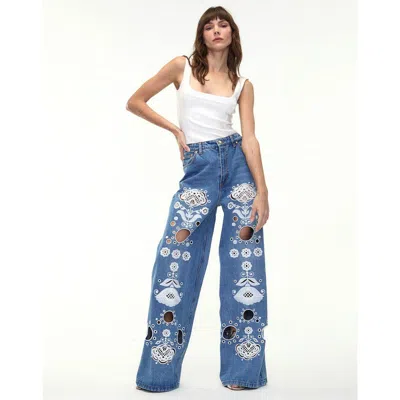 CYNTHIA ROWLEY CYNTHIA ROWLEY EMBROIDERED WIDE-LEG JEAN
