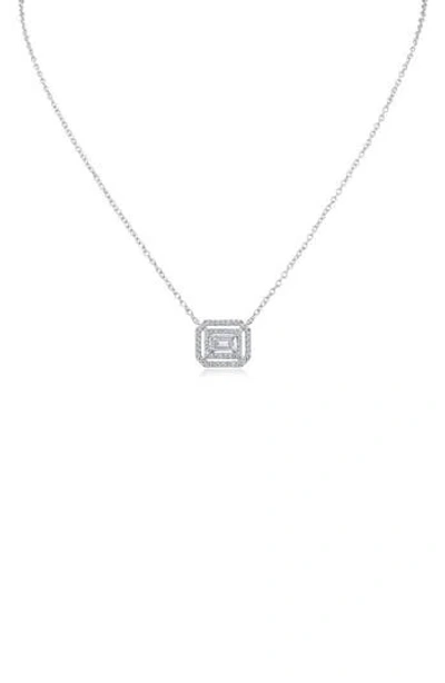 CZ BY KENNETH JAY LANE CZ BY KENNETH JAY LANE EMERALD CUT CUBIC ZIRCONIA DOUBLE HALO PENDANT NECKLACE