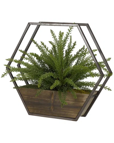 D&W SILKS D&W SILKS HEATHER FERN IN HEXAGON WOOD/METAL WALL SCONCE