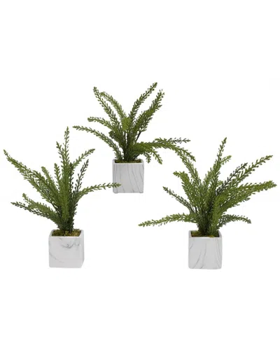 D&W SILKS D&W SILKS HEATHER FERN IN WHITE MARBLED CERAMIC CUBE - SET OF 3