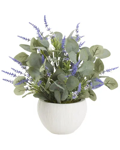 D&W SILKS D&W SILKS LAVENDER AND EUCALYPTUS IN SMALL WHITE EZRA BOWL
