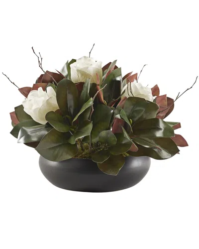D&W SILKS D&W SILKS MAGNOLIA STEMS WITH BIRCH TOPS IN SIMPLY LOW BLACK BOWL