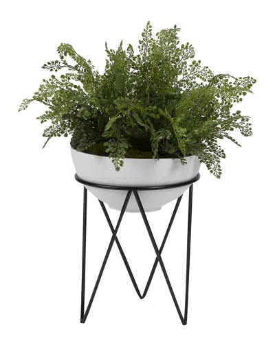 D&W SILKS D&W SILKS MAIDEN HAIR FERN IN WHITE BOWL WITH METAL STAND