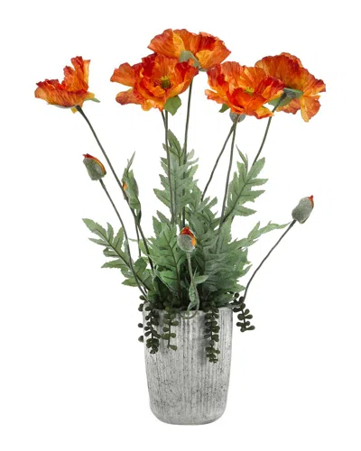 D&W SILKS D&W SILKS ORANGE POPPIES IN CONCRETE PLANTER