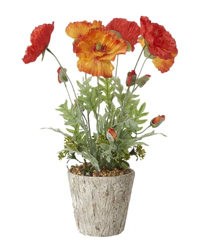 D&W SILKS D&W SILKS RED AND ORANGE POPPIES IN WEATHERED OAK LOOK CEMENT PLANTER