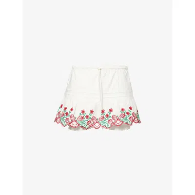 DAMSON MADDER WOMENS WHITE ANDY FLORAL-EMBROIDERED COTTON SKORT