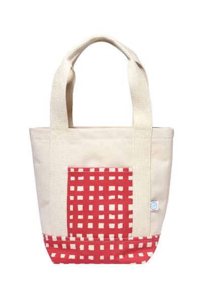 DANCE HAPPY DESIGNS WOMEN'S GRID MINI TOTE BAG IN IVORY/RED