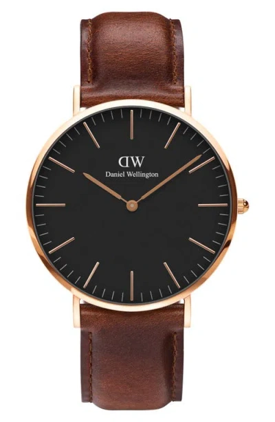 DANIEL WELLINGTON DANIEL WELLINGTON CLASSIC ST. MAWES LEATHER STRAP WATCH, 40MM