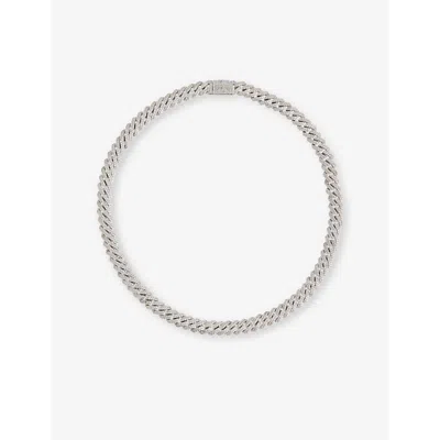 DARKAI MENS MINI PRONG PAVÉ 18CT WHITE GOLD-PLATED BRASS AND STAINLESS STEEL NECKLACE