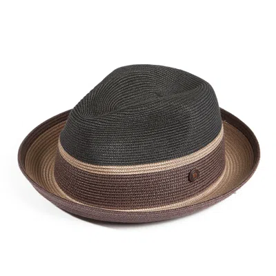 DASMARCA HATS DASMARCA VERONA BLACK AND BROWN SUMMER TWO TONE STRAW LIGHTWEIGHT FEDORA HAT FOR MEN AND WOMEN