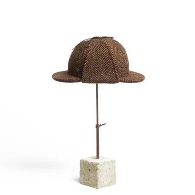 DASMARCA HATS MEN'S BROWN BLAKE PECAN TWEED CHECKS ITALIAN DEERSTALKER CAP