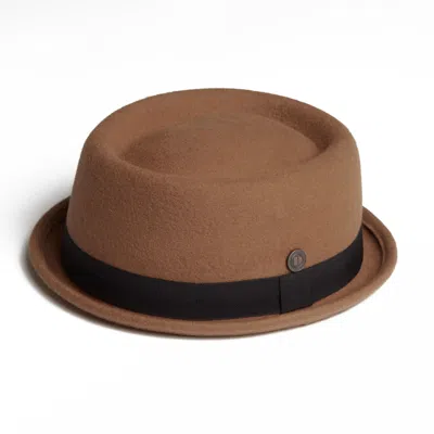 DASMARCA HATS MEN'S BROWN JACK CAMEL FELT SKIMPY BRIM SHORT BRIM RUDE BOY MOD STYLE PORKPIE HAT
