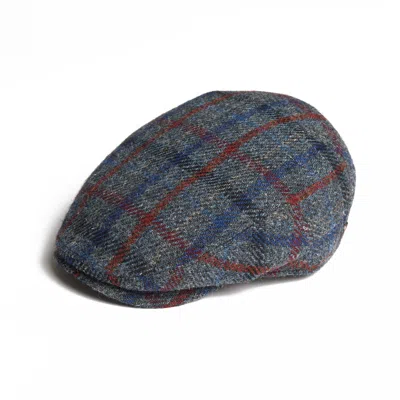 DASMARCA HATS MEN'S JUSTIN MARINE BLUE HARRIS TWEED FLAT CAP MADE IN ITALY