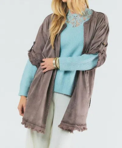 DAVI & DANI SUEDE FRINGED CARDIGAN IN GREY
