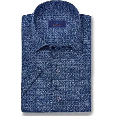 DAVID DONAHUE DAVID DONAHUE TEXTURE PRINT SHORT SLEEVE LINEN & COTTON SHIRT