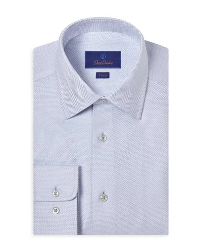 DAVID DONAHUE TRIM FIT TIC HERRINGBONE DRESS SHIRT