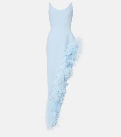 DAVID KOMA ASYMMETRIC FEATHER-TRIMMED COCKTAIL DRESS