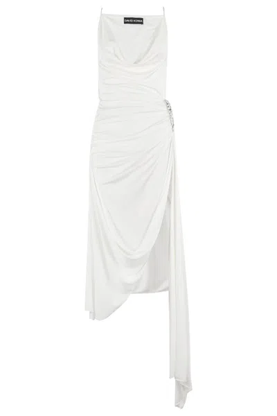 DAVID KOMA DAVID KOMA CRYSTAL CLAW EMBR DETAIL ASYMMETRIC GOWN