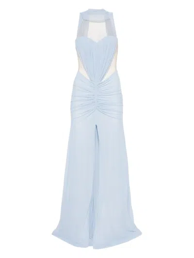 DAVID KOMA RUCHED HALTERNECK GOWN