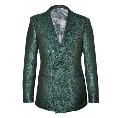 DAVID WEJ MEN'S KENSINGTON DOUBLE BREASTED SHAWL LAPEL JACQUARD BLAZER -  GREEN