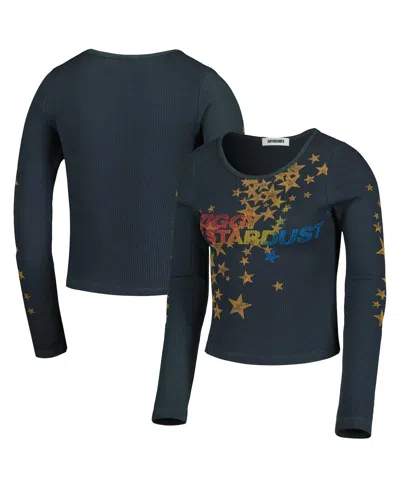 DAYDREAMER WOMEN'S CHARCOAL DISTRESSED DAVID BOWIE ZIGGY STARDUST THERMAL CROPPEDÂ PULLOVER SWEATSHIRT