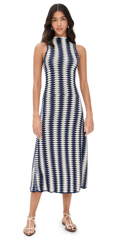 DE LORETA MONTEBELLO DRESS NAVY / WHITE