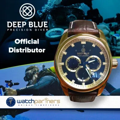 DEEP BLUE DEEP BLUE FLEET ADMIRAL WATCH AUTO FULL CALENDAR 100M WR GOLD CASE BLACK DIAL