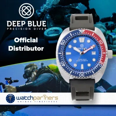 DEEP BLUE DEEP BLUE MILITARY DIVER 300 SWISS AUTOMATIC WATCH 44MM BLU/RED BEZEL BLUE DIAL