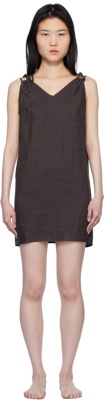 DEIJI STUDIOS BROWN & BLUE LOOPED MINIDRESS