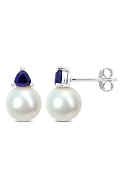 DELMAR DELMAR FRESHWATER PEARL & AQUAMARINE DROP EARRINGS