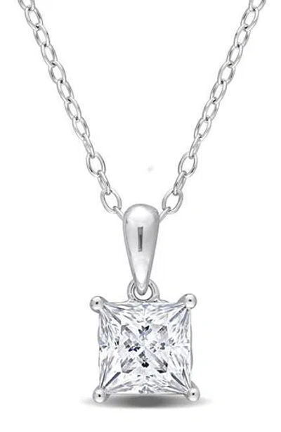 DELMAR DELMAR STERLING SILVER PRINCESS CUT LAB CREATED MOISSANITE PENDANT NECKLACE