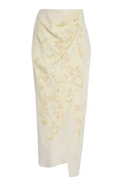 DELPOZO EXCLUSIVE EMBROIDERED LINEN-WOOL MAXI SKIRT
