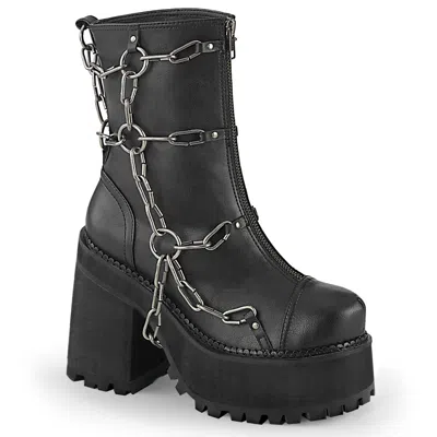 DEMONIA DEMONIA DAMEN STIEFEL MIT KETTENBEHANG ASSAULT-66 MATTSCHWARZ