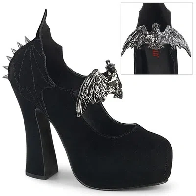 DEMONIA DEMON-18 DEMONIA DAMEN GOTHIC PUMPS FLEDERMAUS SCHNALLE NIETEN SCHWARZ VELVET