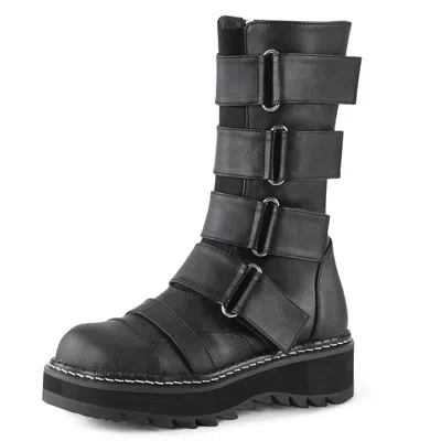 DEMONIA DEMONIA HALBHOHE DAMEN SCHNALLEN STIEFEL LILITH-211 BLACK VEGAN LEATHER