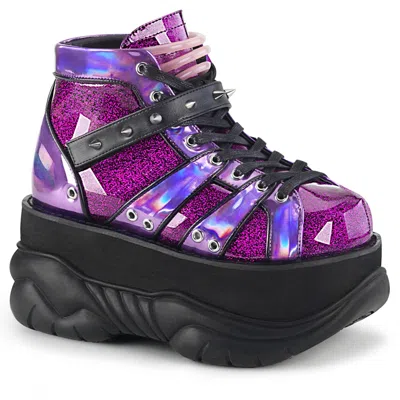 DEMONIA NEPTUNE-100 ° UNISEX STIEFELETTE ° VIOLETT GLITTER HOLOGRAFISCH ° SCHWARZ ° DEMO