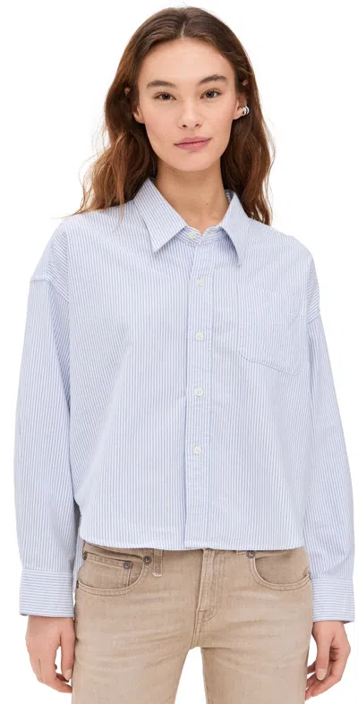 DENIMIST CROPPED BUTTON FRONT SHIRT BLUE STRIPE OXFORD