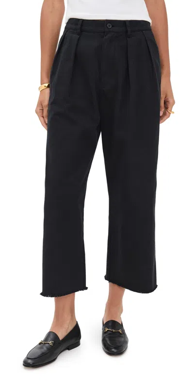 DENIMIST CROPPED DOUBLE PLEAT WIDE LEG CHINO PANTS BLACK