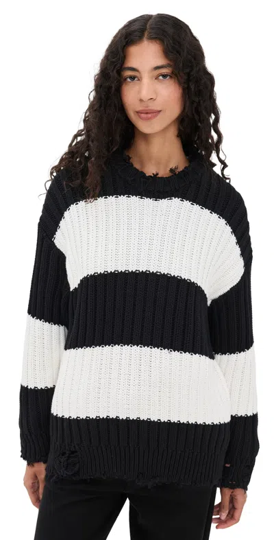 DENIMIST OVERSIZED RIBBED SWEATER BLACK/ECRU JUMBO STRIPE