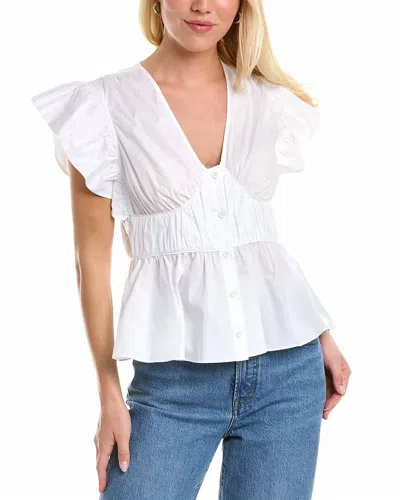 DEREK LAM 10 CROSBY ROSELYN RUFFLE SLEEVE TOP IN WHITE