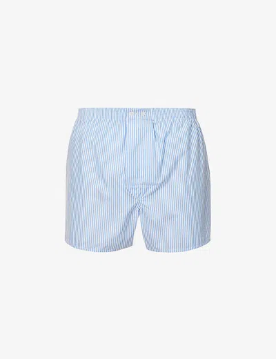 DEREK ROSE MENS BLUE JAMES STRIPED-PATTERN CLASSIC-FIT COTTON BOXER BRIEFS