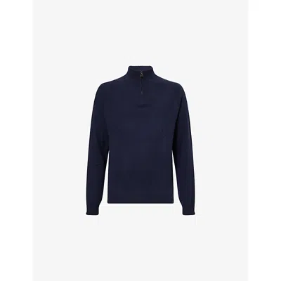 DEREK ROSE MENS NAVY FINLEY FUNNEL-NECK ZIP-UP CASHMERE JUMPER XXL