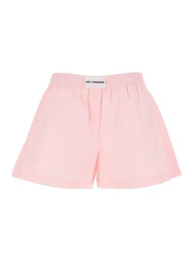 DES_PHEMMES PINK SHORTS WITH ELASTIC WAIST WITH LOGO PATCH IN COTTON WOMAN