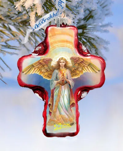 DESIGNOCRACY ANGEL DESCENDING FROM HEAVEN CROSS CHRISTMAS GLASS ORNAMENTS G. DEBREKHT