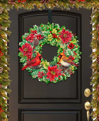 DESIGNOCRACY CARDINAL GARLAND WREATH CHRISTMAS DOOR HANGER WOODEN DOOR DECOR G. DEBREKHT